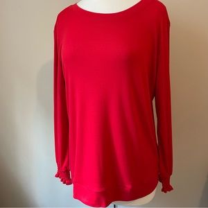 Red loose fitting sweatshirt with gathered sleeves, size M, excellent condition